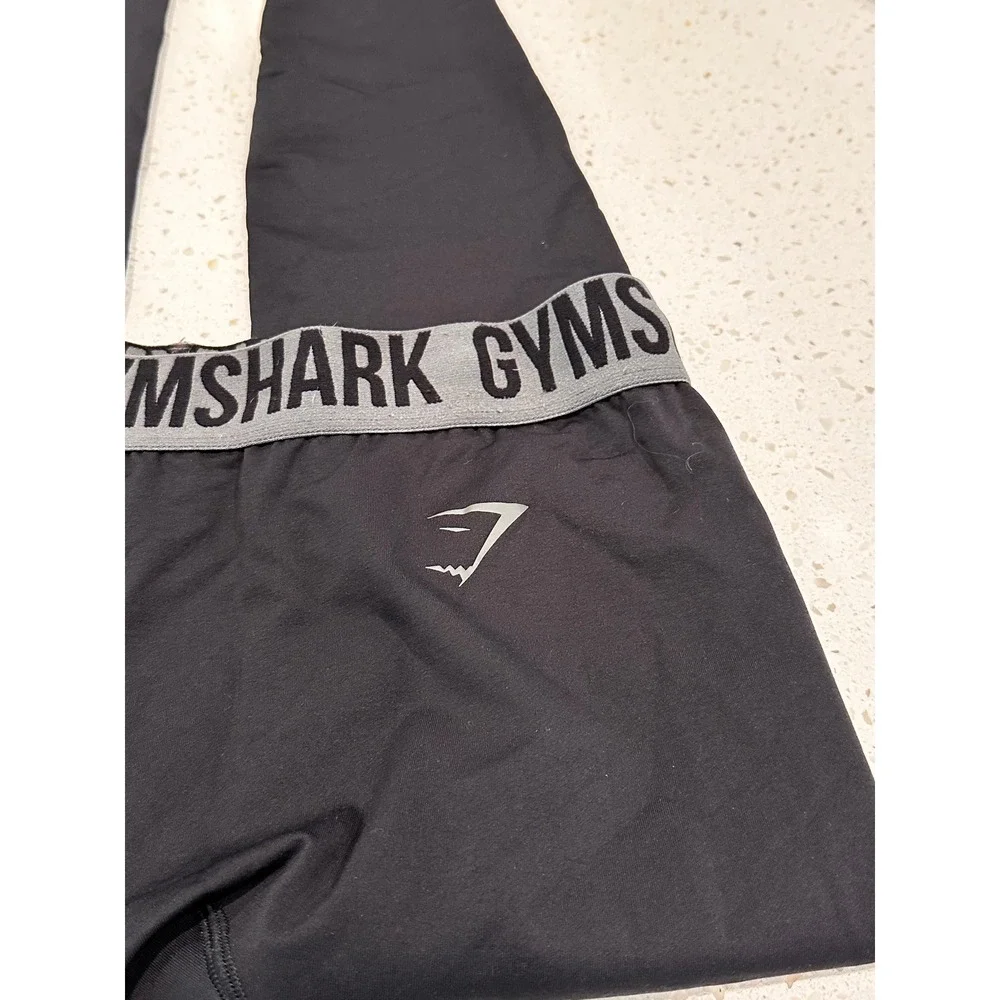 Gymshark Womens Black Training Leggings B1A2T Size Large Logo Waistband Active